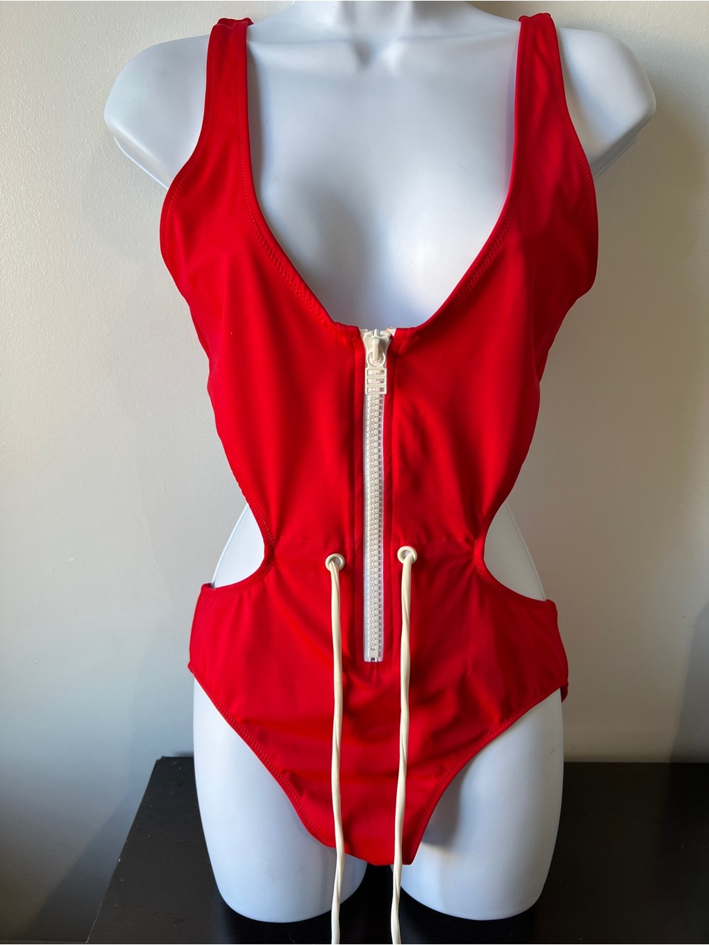 SOLID & STRIPED Red Zip-Front Cutout One-Piece Swimsuit